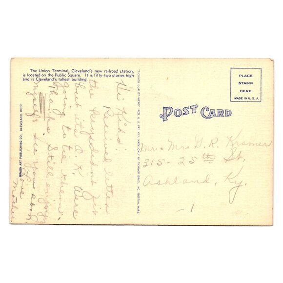 Vintage Public Square Terminal Tower Cleveland Ohio Postcard 1930s Linen USA - Picture 2 of 2